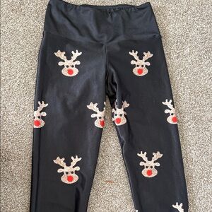 Goldsheep Black Leggings with Reindeer Design